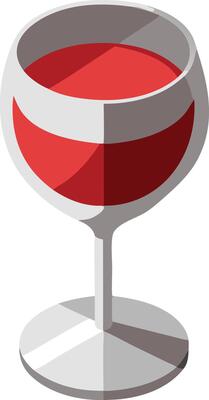 Simple isometric wine glass with red wine, food and drink concept illustration