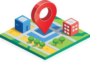 Isometric map with a location pin, representing navigation and destination concept vector