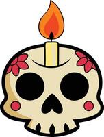 Simple Day of the Dead skull icon with candle flame on top in minimal style vector