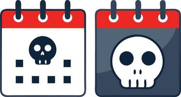 Day of the Dead calendar illustration with skull icons on two red calendar pages vector