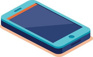 Isometric smartphone with a blue case and blank display, mobile technology concept vector