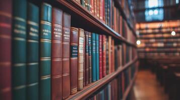many books on a shelf in a library photo