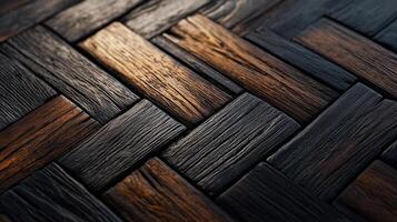 Close-up of dark herringbone wood floor with rich texture photo