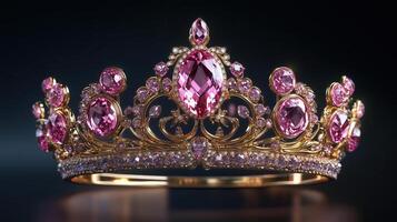 Elegant golden crown adorned with pink gemstones and diamonds photo