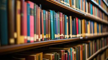 many books on a shelf in a library photo