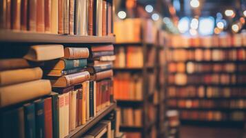 many books on a shelf in a library photo