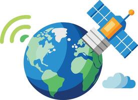 Satellite hovering above Earth, symbolizing communication, global technology, and modern space advancements in a vibrant and dynamic design. vector