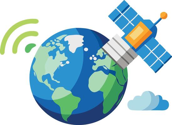 Satellite hovering above Earth, symbolizing communication, global technology, and modern space advancements in a vibrant and dynamic design.