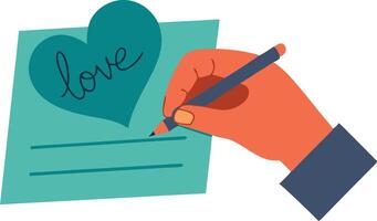 Writing the word love on paper, flat illustration of expressing affection vector