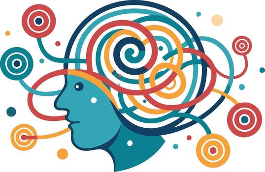Illustration of a colorful abstract brain symbolizing creativity and mental complexity vector