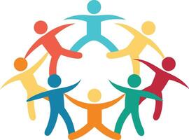Illustration of people holding hands in a circle representing unity, collaboration, and community vector