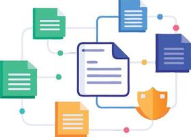 Document sharing with security elements symbolizing protected data transfer vector
