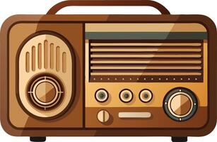 Brown vintage radio with knobs and speakers, representing retro technology, music, and nostalgia in a classic and detailed illustration. vector