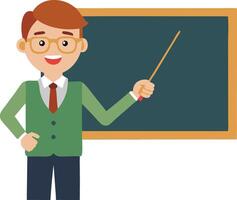 Male teacher pointing at a blackboard during a lesson, representing education, teaching, and learning concepts vector