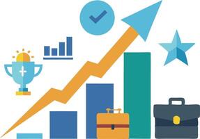 Business growth represented by a bar graph with an upward arrow, symbolizing success, progress, and achievement in a modern infographic design. vector
