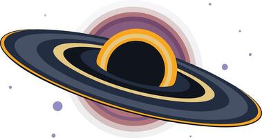 Illustration of a stylized black hole surrounded by swirling light and energy, representing mystery, space, and the unknown in a dynamic cosmic scene. vector