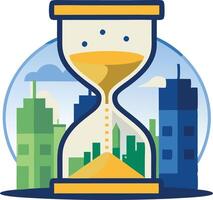 Hourglass with skyscrapers inside representing time in an urban setting vector
