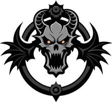 Illustration of a gothicstyle door knocker with a skull, symbolizing a dark and spooky theme vector