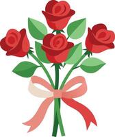 Red roses bouquet with ribbon, simple illustration on white background vector