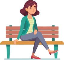 Woman sitting on a bench with crossed legs, symbolizing waiting or contemplation in a public space vector
