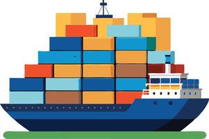Cargo Ship with Multicolored Containers on Board, Simple Illustration of Global Shipping and Logistics vector