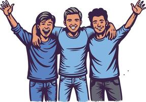 Illustration of a group of construction workers celebrating with hands raised symbolizing teamwork and success vector