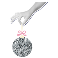 Vintage halftone Hand with Glitter silver Christmas ball png
