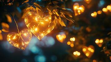 Delicate heart-shaped bokeh lights glow warmly photo