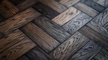 Close-up of dark herringbone wood floor with rich texture photo