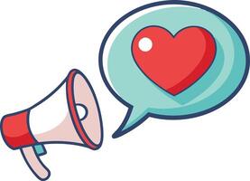 Megaphone with heart symbol in speech bubble, flat illustration of spreading love vector