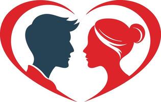 Silhouette of couple in heart shape, flat romantic love concept illustration vector