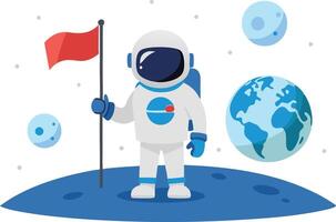 Astronaut holding a flag on the moon, symbolizing space exploration, achievement, and future missions in a vibrant and creative spacethemed design. vector