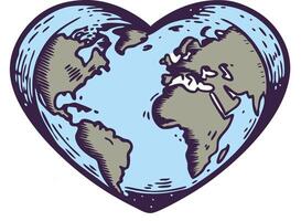Globe in the shape of a heart, flat illustration symbolizing global love and unity vector