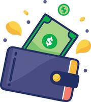 Wallet with cash and coins, symbolizing financial success, money management, and savings in a simple and colorful illustration. vector