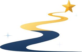Curved road leading to a star, representing the path to success, achievement, and aspiration in a sleek and minimalistic design. vector