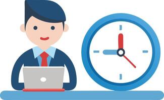 Businessman with a laptop and clock, symbolizing time management, productivity, and meeting deadlines in a business environment. vector