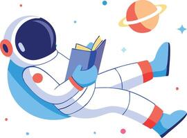 Astronaut reading a book in space, symbolizing curiosity, knowledge, and exploration in a creative and playful spacethemed illustration. vector