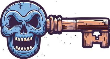 Skullshaped key in a detailed and eerie design, symbolizing mystery, danger, and hidden secrets in a dark, Gothicinspired illustration. vector