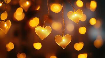 Delicate heart-shaped bokeh lights glow warmly photo