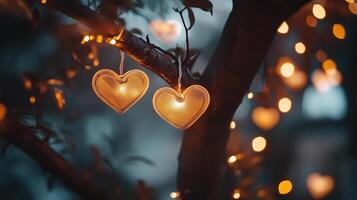 Delicate heart-shaped bokeh lights glow warmly photo
