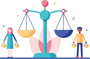 Scales of justice in balance, symbolizing fairness, law, and equality in a conceptual and modern illustration. vector