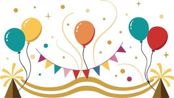 Festive celebration scene with colorful balloons, streamers, and confetti, representing joy, parties, and festive occasions in a bright and cheerful design. vector