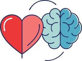 Illustration of heart and brain connection representing balance between emotion and logic vector