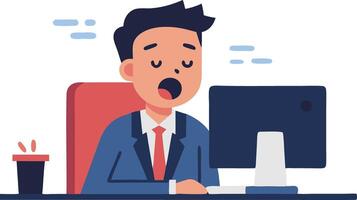 Happy businessman working at a computer, symbolizing success, productivity, and job satisfaction in a modern business environment. vector