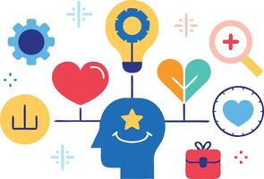 Icons representing human values, emotions, and personal growth through symbolic connections of love, ideas, and knowledge vector