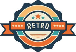 Illustration of a retrostyle badge with stars and ribbon, symbolizing vintage design and nostalgia vector