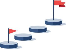 Illustration of red flags placed on steps, representing goal setting, progress, and milestones in a simple and conceptual design. vector