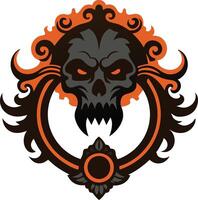 Illustration of a dark door knocker with an intimidating face symbolizing a haunted or gothic theme vector