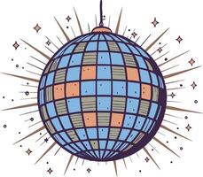 Blue disco ball with rays of light shining outward, representing celebration, fun, and entertainment in a stylized and dynamic illustration. vector