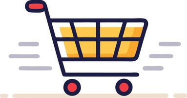 Illustration of a shopping cart in motion, symbolizing retail, ecommerce, and consumer behavior in a minimalistic and dynamic design. vector
